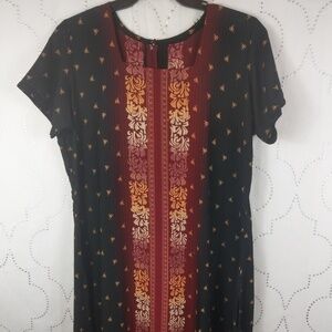 black burgundy& gold short sleeve burnout dress